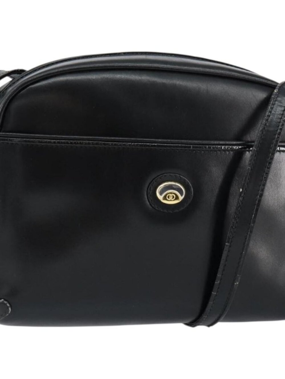 Authentic GUCCI Shoulder Bag Leather Black Gold